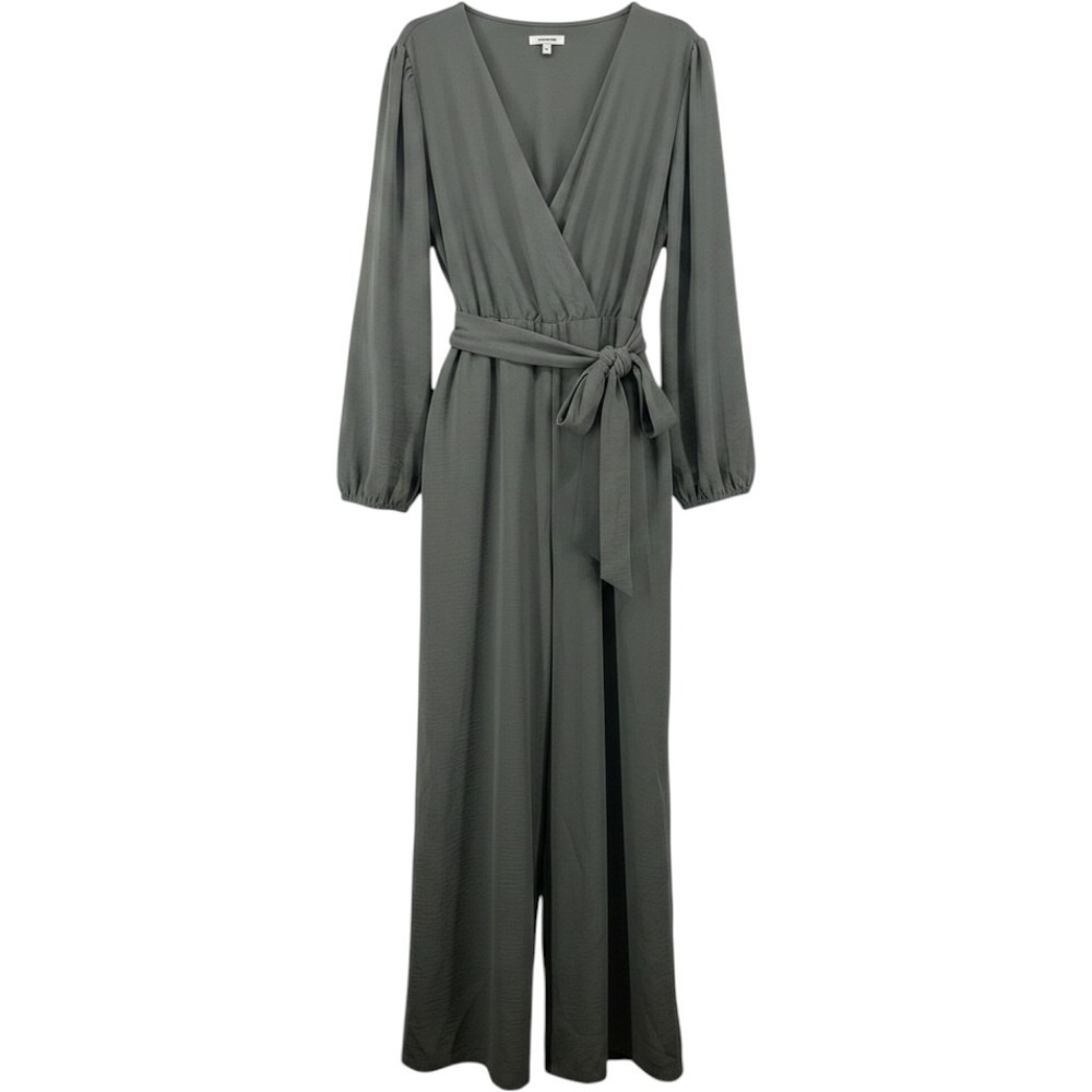 Maurices‎ Size Large Jumpsuit Gray Long Sleeve Surplice Wide Leg Belted